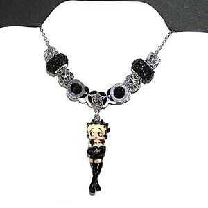 Betty Boop Statement Charm Necklace, Black, With Betty In Spicy Black Corset NEW